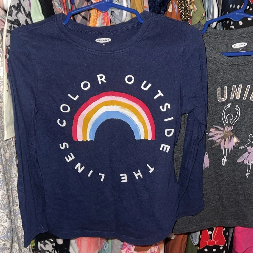 Old Navy Kids Long Sleeve Tees - Rainbow & Ballerina Designs
